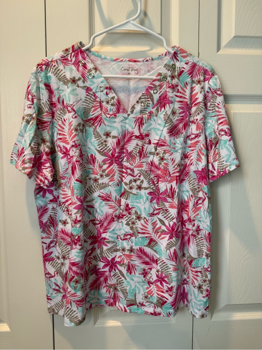 # Coral Bay XL Pink & Aqua Floral V-Neck Top